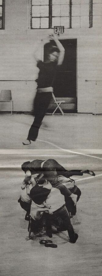 Top: Simone Forti, 1973; Bottom: "Huddle" by Simone Forti, created in 1961, revival in 1969 shown here
